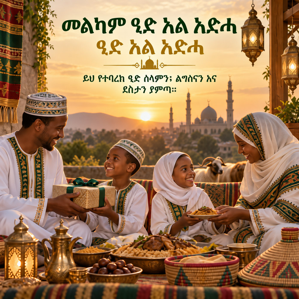 Eid al-Adha (Arefa) (Eid al-Adha) greeting card to share — Amharic