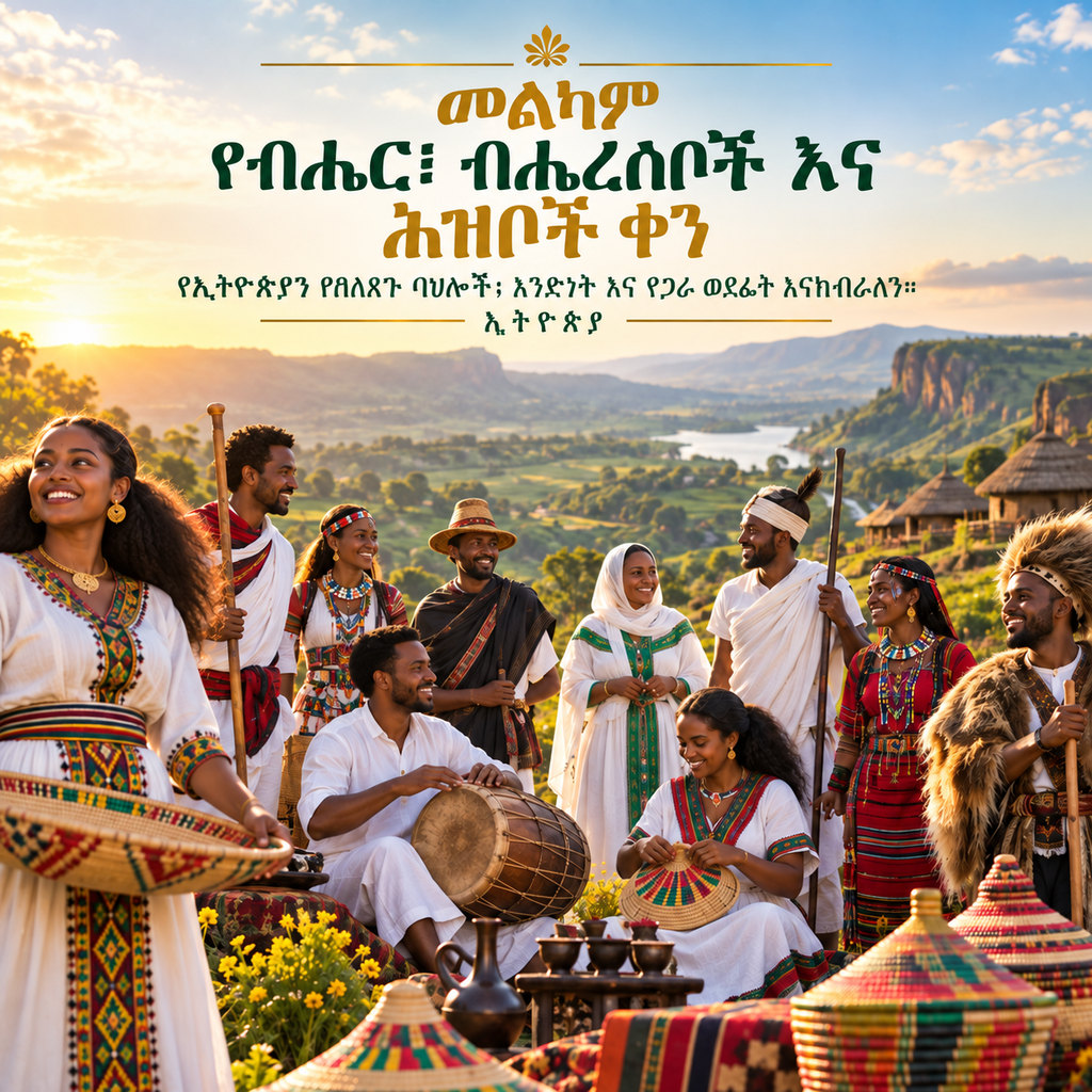 Nations, Nationalities & Peoples' Day (Yebiher Bihereseboch Qen) greeting card to share — Amharic